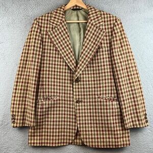 Vintage Cricketeer Mens Plaid Blazer Two Button Sport Coat Tan Brown Check L